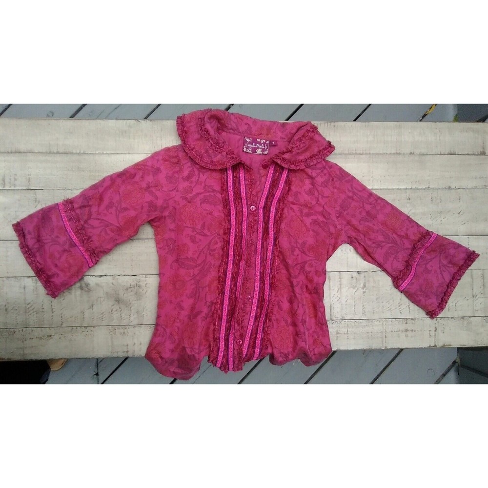 meli meli girls top blouse shirt 8 silk burgundy ruffles chasing fireflies